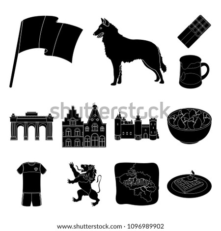 Country Belgium black icons in set collection for design.Travel and attractions Belgium bitmap symbol stock web illustration.