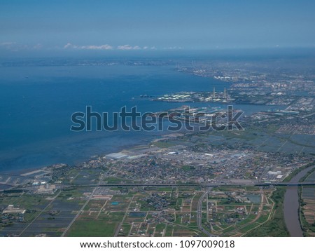 Aerial shots of Tokyo Bay and Kisarazu City, Chiba Prefecture