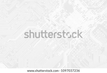 White texture background of printed circuit board. Digital tech background. Information technology. Space for text. Royalty-Free Stock Photo #1097037236