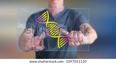 Man touching a genetic research concept on a touch screen with his fingers