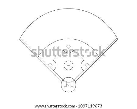 Baseball field overview line drawing vector 