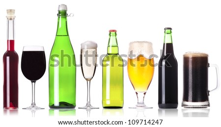 alcohol drinks set isolated on a white background