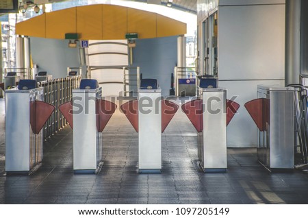Automatic of ticketgateway of Bus service station(BRT) at Sathron,
Bangkok Rapid Transit (BRT) is transportation system linking commuters from suburbs to the city center, Thailand. Royalty-Free Stock Photo #1097205149