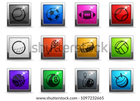 sport balls vector icons in square colored buttons for web and user interface design