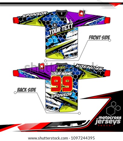 Long sleeve Motocross jerseys t-shirts vector, 
graphic design for football uniforms, unisex cycling, navy submariner and sportswear.