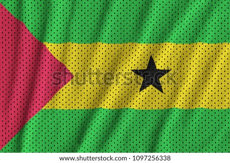Sao Tome and Principe flag printed on a polyester nylon sportswear mesh fabric with some folds