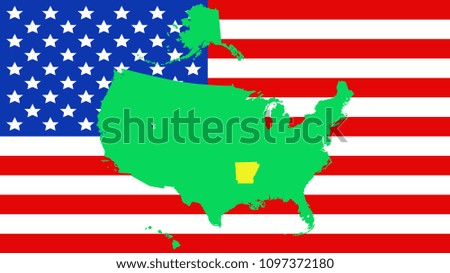 USA state Of Arkansas map on a flag background