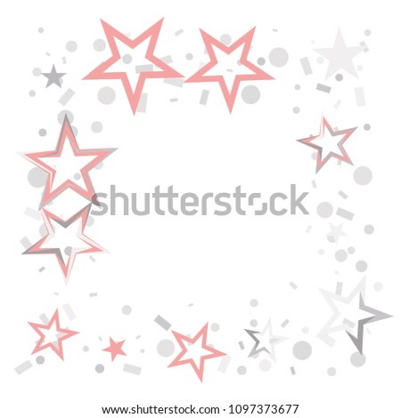 Square frame or border Christmas silver and pink stars confetti falling, isolated on white. Magic shining flying stars and glitter dots sparkle cosmic backdrop