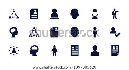 Profile icon. collection of 18 profile filled icons such as face, add user, woman, resume, human brain, user. editable profile icons for web and mobile.