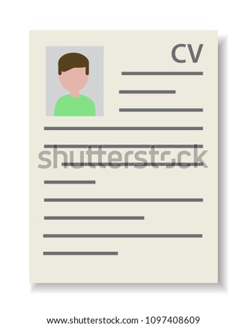 recruitment resume CV curriculum vitae document with shadow icon, hiring new employee or job searching concept, color vector illustration