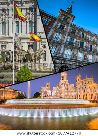 Collage of tourist photos of the Madrid
