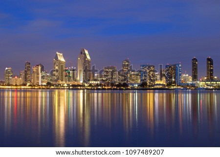 Photograph of San Diego skyline at blue hour