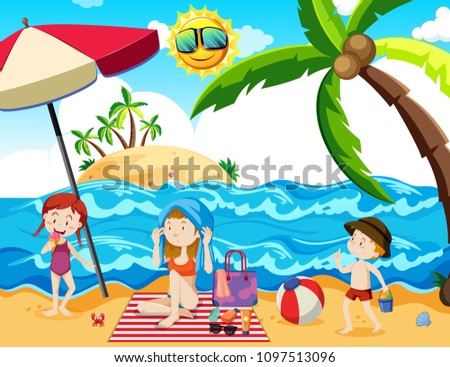 A Family Summer Holiday at Beach illustration
