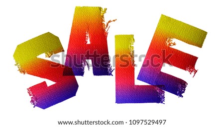 The word "sale" of multi-colored canvas on a white background