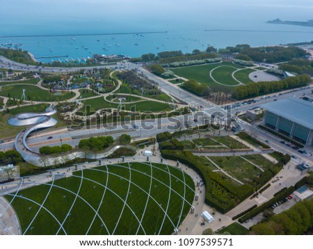 Beutiful aerial view of the Chicago Parks and City