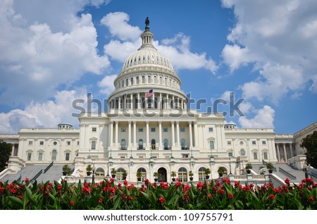 Washington DC, US Capitol Building in a cloudy day Royalty-Free Stock Photo #109755791