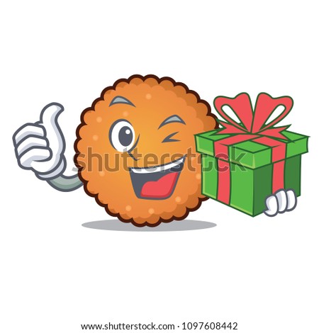 With gift cookies mascot cartoon style