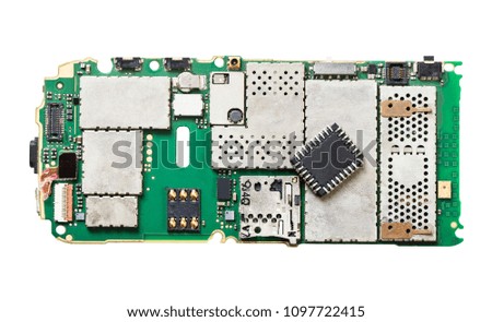 disassembled mobile phone on white isolated background