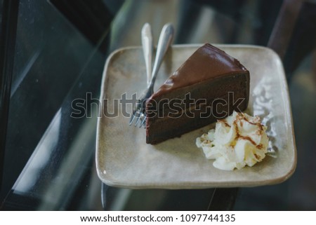 chocolate cake on a white plate