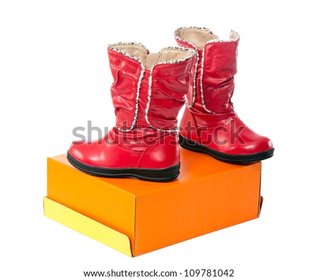 Children's Winter boots are a shoe box. isolation
