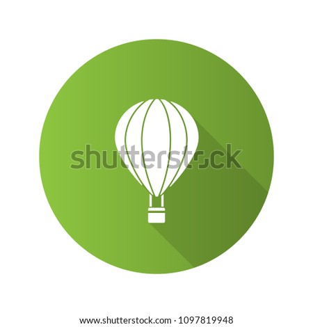Hot air balloon flat design long shadow glyph icon. Aerostat. Raster silhouette illustration