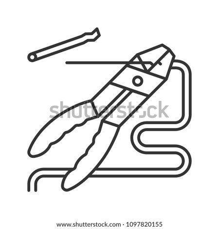 Combination pliers removing wire insulation linear icon. Thin line illustration. Contour symbol. Raster isolated outline drawing