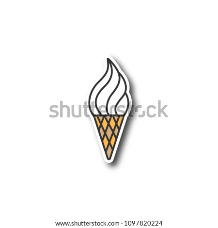 Ice cream cone patch. Color sticker. Raster isolated illustration