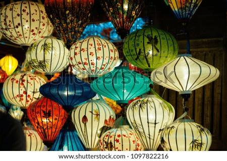 Lantern in night at Hoi An old town or Hoian ancient town. Royalty high quality stock photo of very much lanterns for sell and decoration in Hoi An. Hoi An or Faifo is a UNESCO World Heritage Site