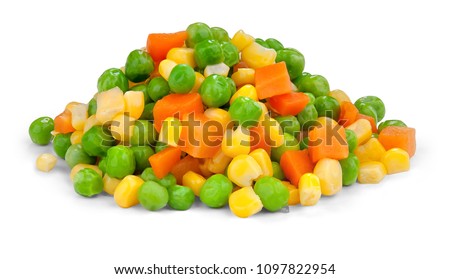 Fresh mixed vegetables  on white. Golden mix. Royalty-Free Stock Photo #1097822954