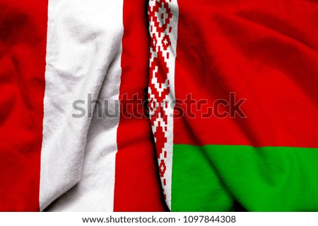 Peru and Belarus flag on cloth texture