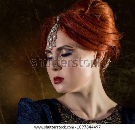 retro portrait of a beautiful woman on a dark background. attractive girl in vintage style