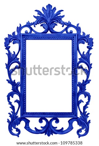 high resolution baroque style frame cutout on white isolated with working path, blue
