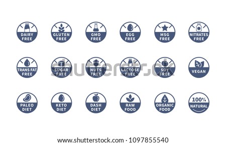 Allergens, ingredient label vector icons Royalty-Free Stock Photo #1097855540