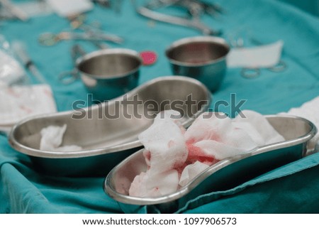 Surgical Instruments during surgery in operation room at the hospital.