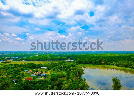 panorama trees sky pond
