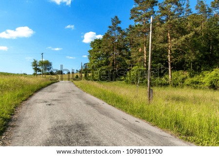 Old asphalt road in the countryside in the Czech Republic. Abandoned road. Summer day on the road
