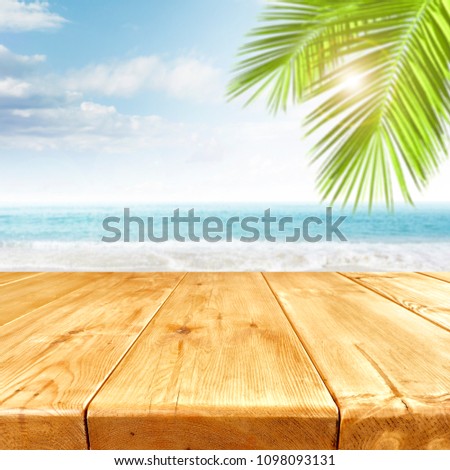 Table background of free space and beach landscape 
