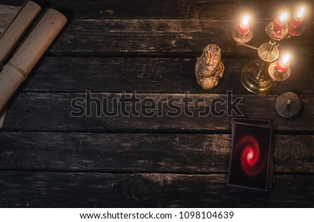 Tarot cards on magic table. Future reading concept. Royalty-Free Stock Photo #1098104639