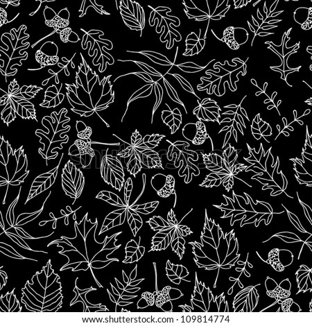 Autumn seamless pattern with leaves in black and white color