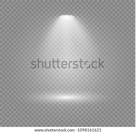 White glowing transparent disco lights background. Bright lighting effect disco lights. Realistic studio vector illumination. Royalty-Free Stock Photo #1098161621