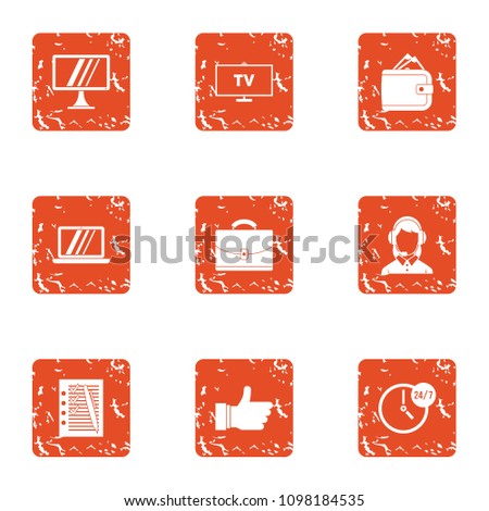Digital screen icons set. Grunge set of 9 digital screen vector icons for web isolated on white background