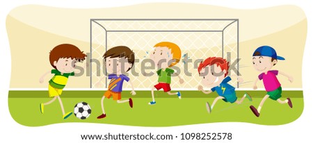Boy Playing Football at Field illustration