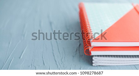 School and office supplies on white background, back to school. blue background. Copy space
