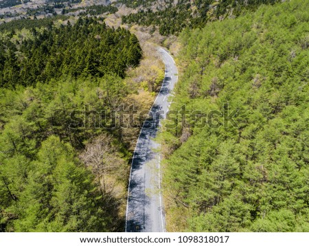 Aerial photograph of mountain road.