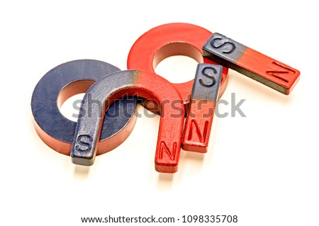 set of horseshoe, bar and ring magnets isolated on white background with clipping path (without shadow)