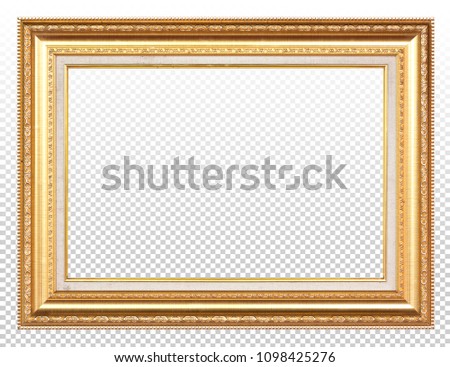 Golden wooden frame isolated on transparent background. Royalty-Free Stock Photo #1098425276