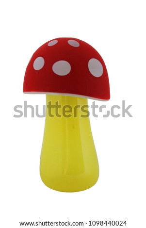 Plastic Mushroom.  Isolate on White Background. Toadstool photo. 