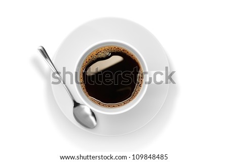 Top view of a cup of coffee, isolate on white Royalty-Free Stock Photo #109848485