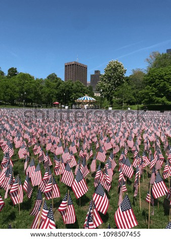 The flags in Boston Common, Massachusetts.
Memorial Day or Decoration Day is a federal holiday in the United States for remembering the people who died while serving in the country's armed forces.