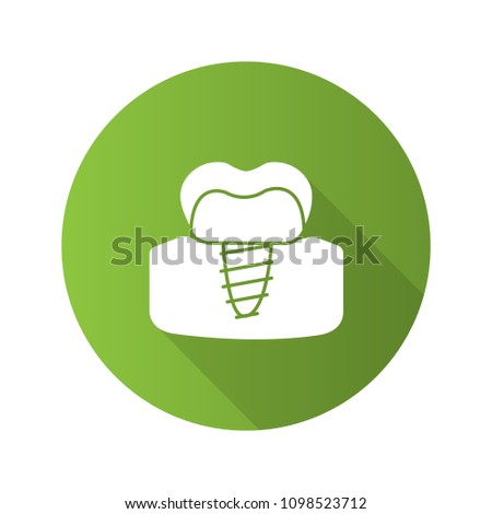 Dental implant flat design long shadow glyph icon. Endosseous implant. Raster silhouette illustration